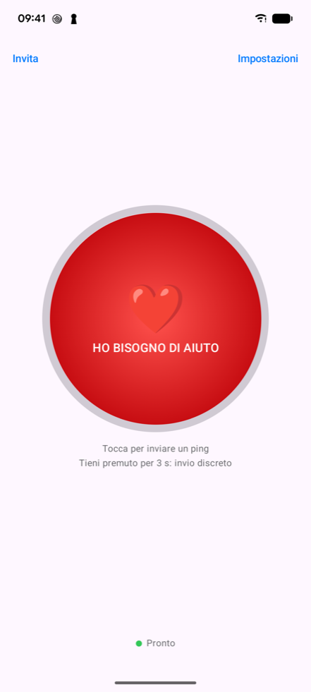 Schermata iniziale di Ping! su un telefono Android