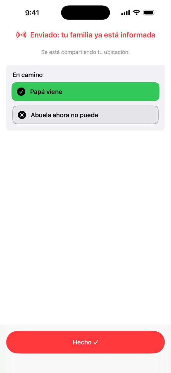 Vista de quien envía: «Papá viene» y «Abuela ahora no puede»