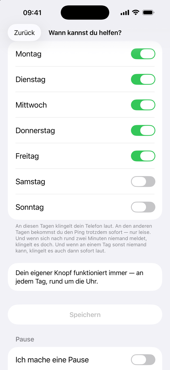Wann kannst du helfen? – Wochentage und Ich mache eine Pause