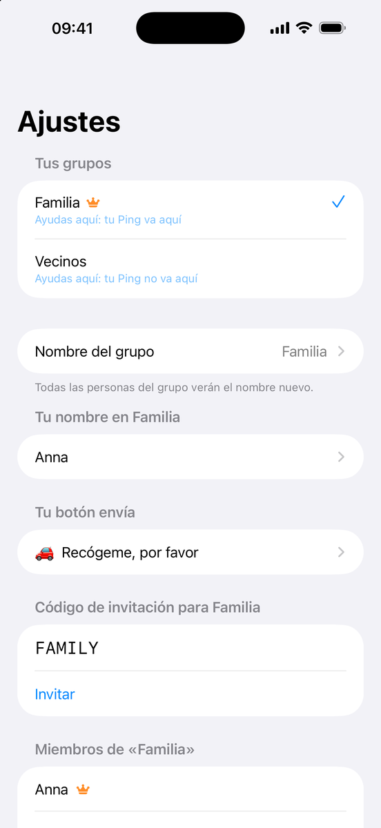 Ajustes: Tus grupos con Familia y Vecinos