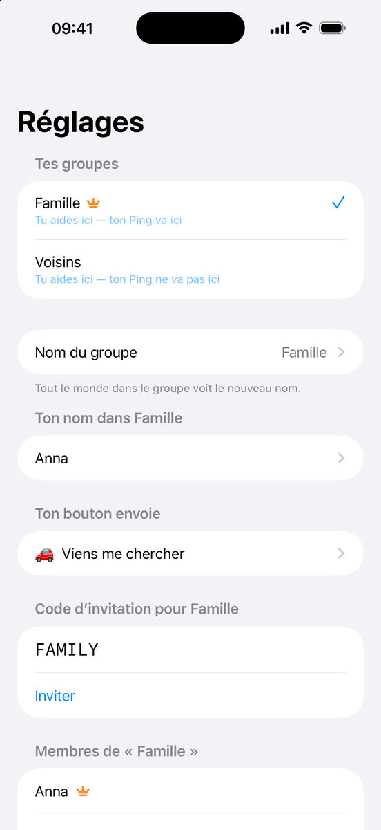 Réglages : Tes groupes avec Famille et Voisins