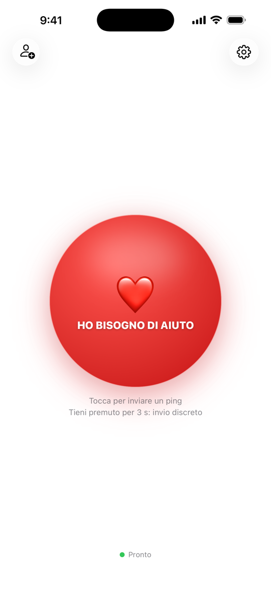 Schermata iniziale di Ping! con il grande pulsante