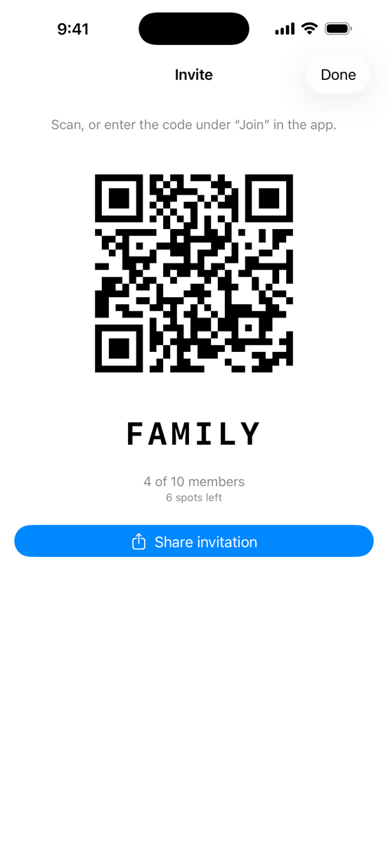 Invite with QR code and join code
