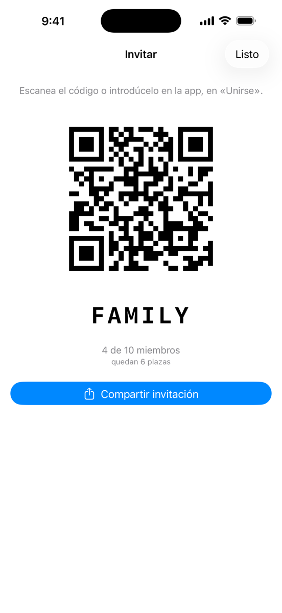 Invitar con código QR y código de invitación