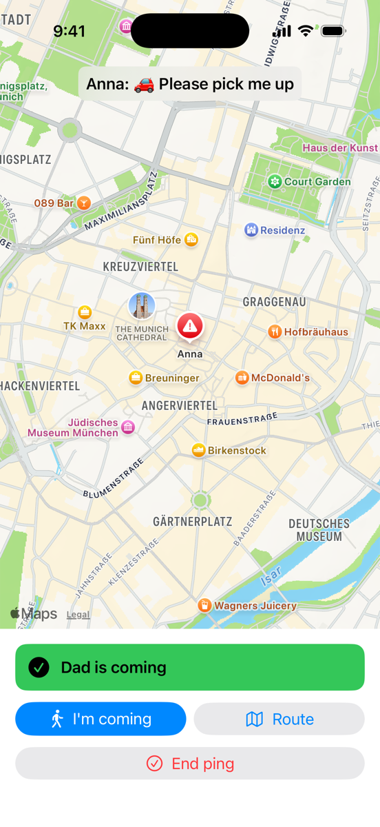 Live map with location, I'm coming and route